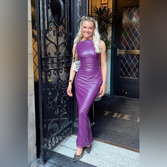 HOUSE OF CB 'Sahara' Merlot Vegan Leather Maxi Dress NWT - Picture 9 of 14